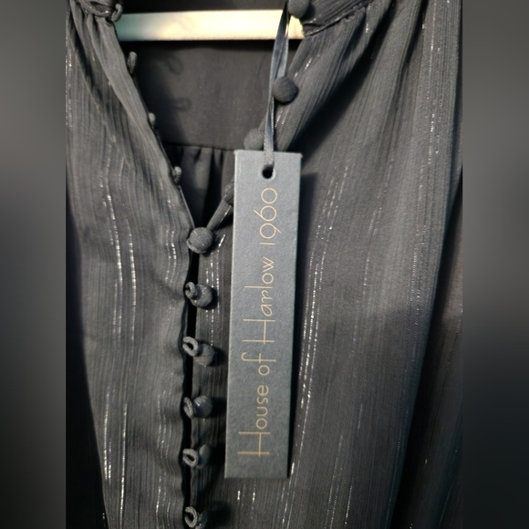 ✨️Final Price✨️NWT House of Harlow Metallic Black Balloon Sleeve Mini Dress - Picture 6 of 8